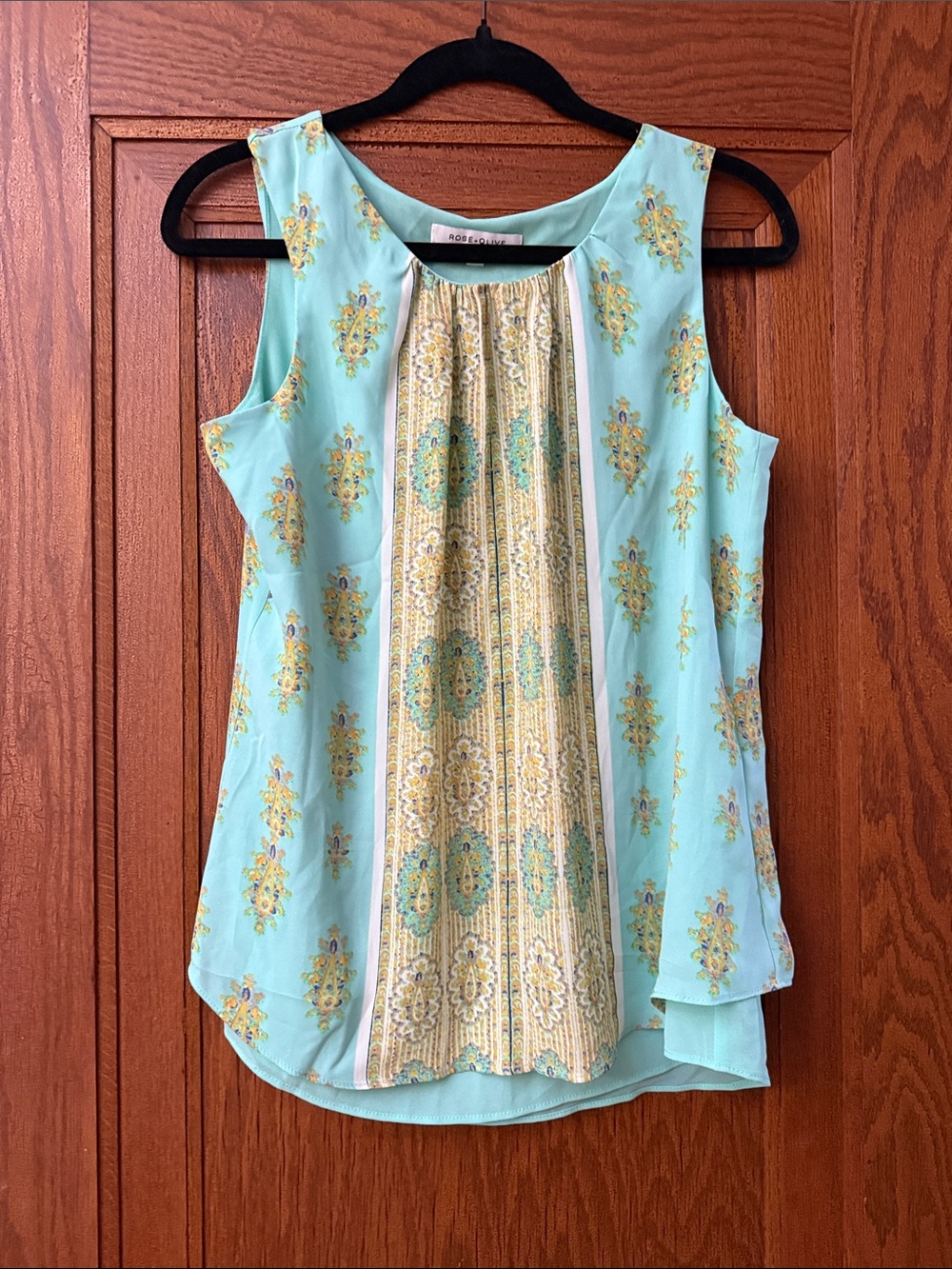 Rose & Olive Mint Floral Pleated-Front Sleeveless Camisole